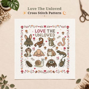 Love The Unloved Cross Stitch Pattern Bat Spider Snail Weird Animal Bug Lover Sampler Chart