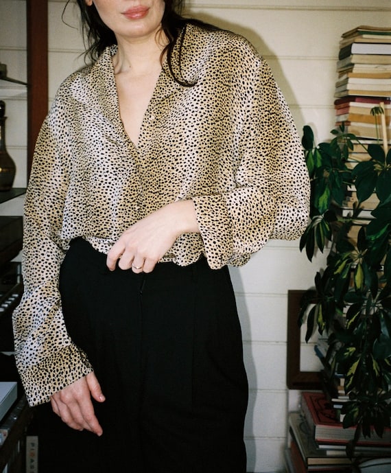 Vintage Silk Leopard Print Button Up - image 1