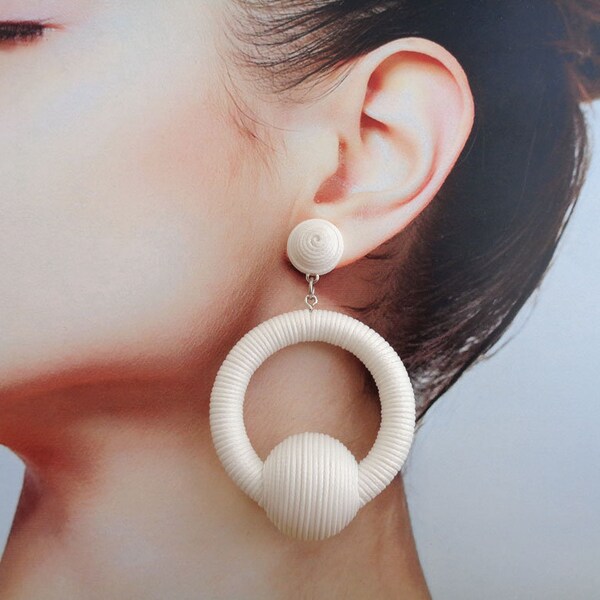 White Earrings La La Hoop. Handmade. Rebecca De Ravenel style. Oscar de la Renta