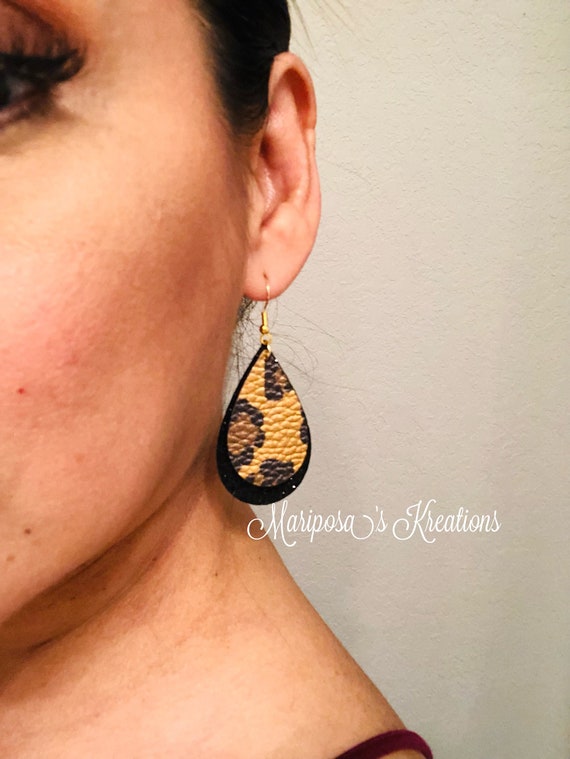 Leopard Animal Print Earrings-faux Leather-fish Hook-gift-popular-glitter  Htv-black-gold-photo Prop 