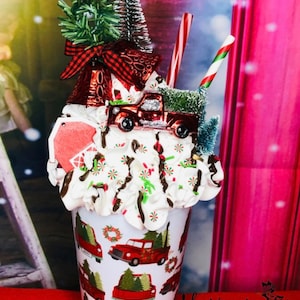 Red Truck Fake Coffee Tumbler-Fake Food-Fake Drink-Tier Tray Decor-Coffee Bar-Decor-Christmas Decor-Holiday-Photo Prop-Red Tuck