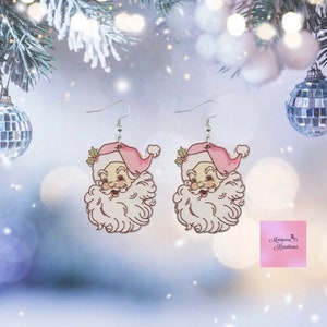 Vintage Pink Santa Earrings -Fish Hook-Jewelry-Dangle Earrings-Santa earrings-Pink Santa