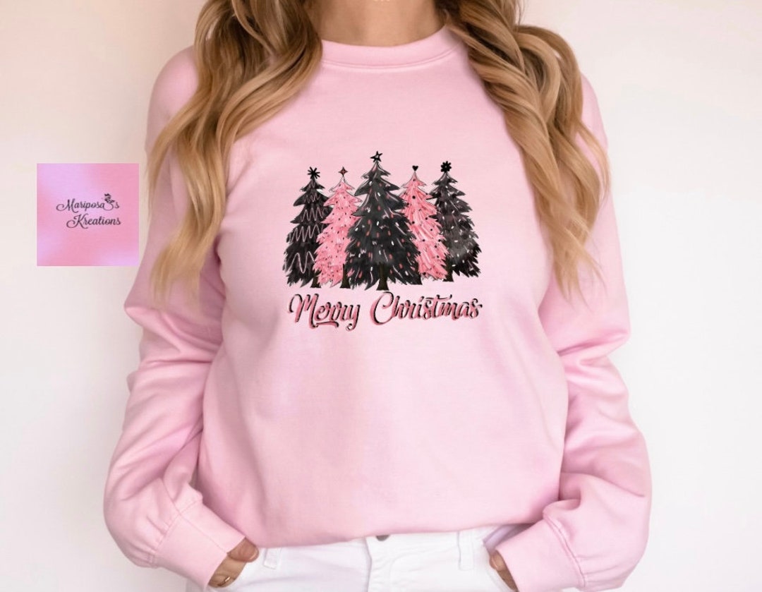 Pink and Black Christmas Trees Tshirtchristmas Tshirt Shirtunisex Tshirthoodiesweatshirt