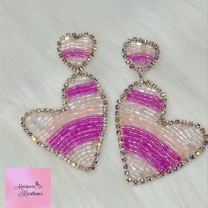 Valentines Beaded  Heart Earrings-Jewelry-Dangle Earrings-Hearts-Earrings-Vday jewelry-Lightweight