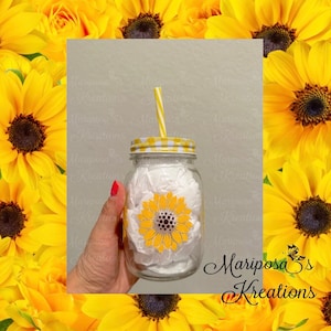 Sunflower Mason Jar-Coffee-Iced Coffee-Boba Tea-Drink Cup-Glass Jar