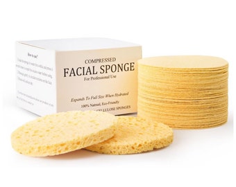 Facial Sponges - NATURAL Compressed Cellulose Facial Sponges for Facial Cleansing (50 PACK)