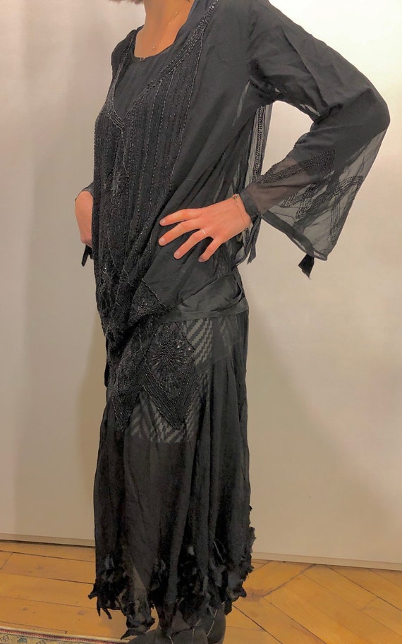 Dress 1920 embroidery black beads / genuine 1920 a