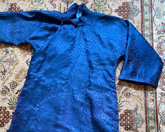 Chinese 1930 vintage kimono blue silk brocade dres