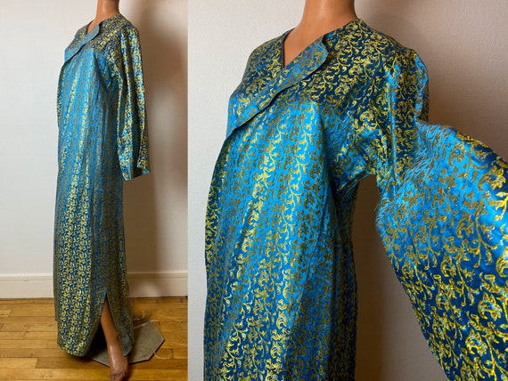 1940 blue and gold lamé dressing gown