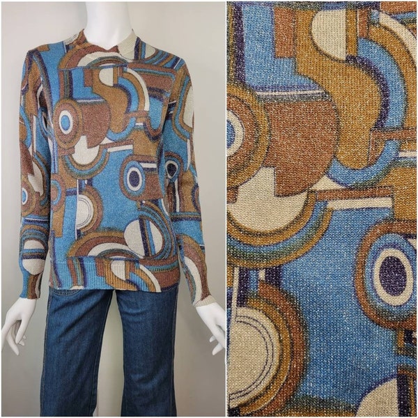 Vintage 1960s Wool lurex mod sweater by Le Roy Knitwear, Size M / 60s lurex sweater / 1970s lurex sweater / Mod / Medium M 36B 38B 40B