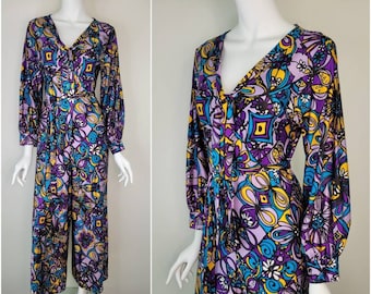 Vintage 1960s floral palazzo jumpsuit by Minnesota Woolen, Size S/M / 1970s floral jumpsuit / Flared jumpsuit / Palazzo / Small S Medium M