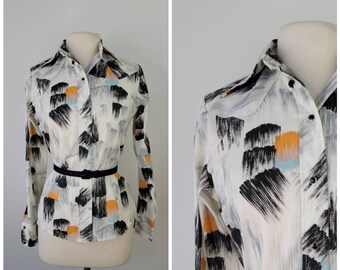 Vintage 1970s Western blouse Western shirt by Lady DJ, Size S / 70s Western blouse / Slim fit Western blouse / Small S / 33B 34B 35B