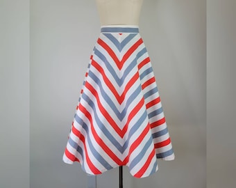 Vintage 1940s chevron striped cotton skirt, XS/S / 40s chevron cotton skirt / 40s striped skirt / Summer skirt / XS Small S 24W 25W