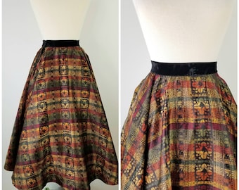 Vintage 1950s ombre floral satin circle skirt by Joe Davidson Original /  50s floral skirt / Evening wear / floral / Small Medium / 28W 30W