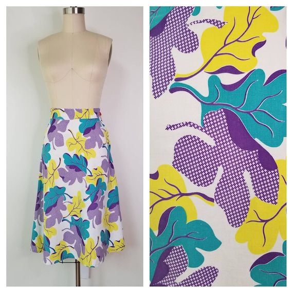 Vintage 1940s leaf print cotton A-Line skirt, Siz… - image 1