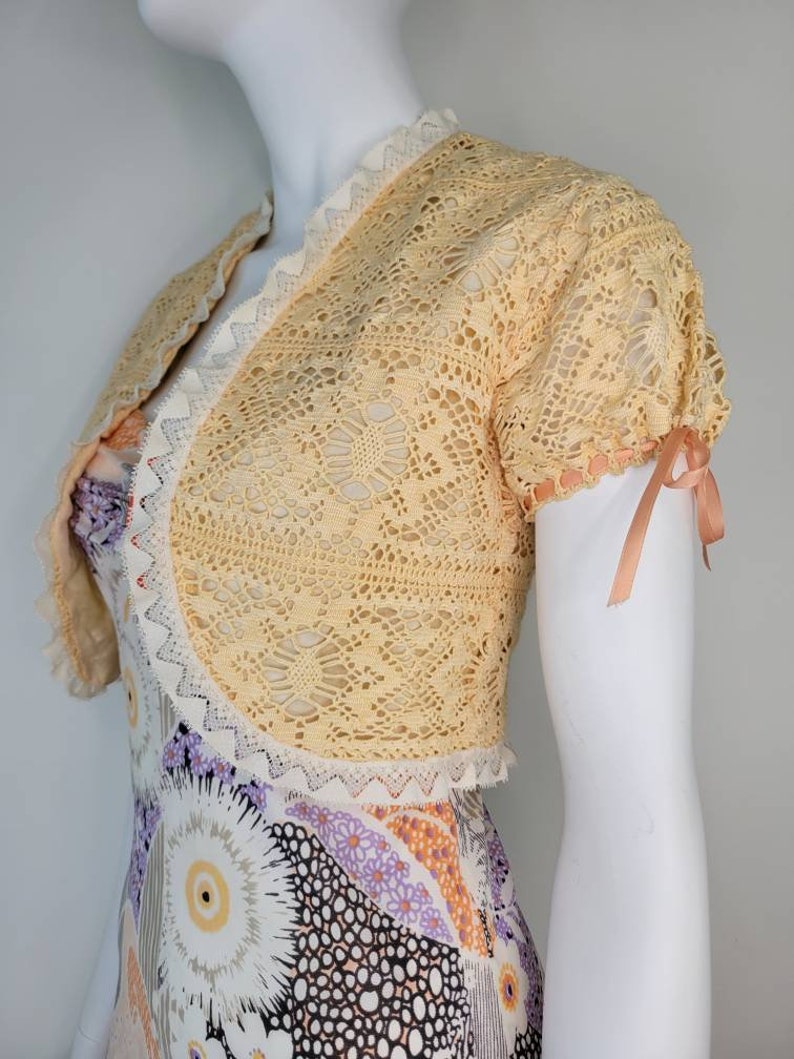 Vintage 1970s crochet bolero with matching purse / 1960s crochet bolero with matching purse / Gunne Sax style / Bolero jacket / Small Medium image 6