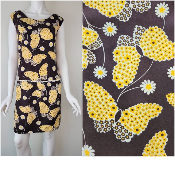 Vintage 1960s Butterfly print romper Scooter dress Mini dress, Size L/XL / 1960s Novelty print romper mini dress / Summer / Large L 40B 42B