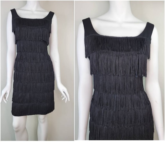 Vintage 1960s wool fringe mini dress, Size S / 60s