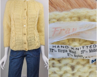 Vintage 1960s mohair cardigan hand knit by Franzini Italy Size S-M / 60s Italian mohair cardigan 1960s wool mohair cardigan Small S Medium M