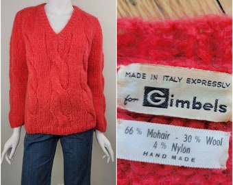Vintage 1960s mohair sweater, hand made in Italy for Gimbels, Size M-L / 1960s hand knit Italian mohair sweater / Medium M Large L