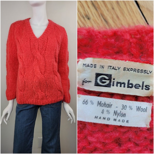 Vintage 1960s mohair sweater, hand made in Italy for Gimbels, Size M-L / 1960s hand knit Italian mohair sweater / Medium M Large L