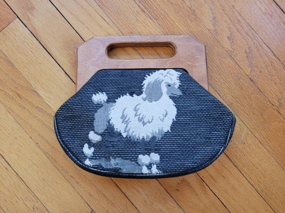 Vintage 1950s Poodle purse with wood handles in e… - image 3