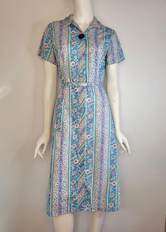 Vintage 50s/60s Floral Cotton Zip Front Dress by Top Mode Frocks