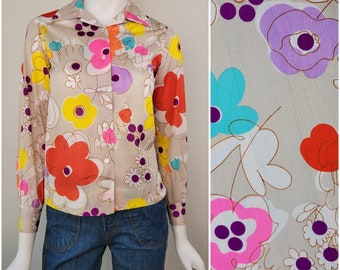 Vintage 60s/70s Mod floral blouse, Size XS/S / 1960s floral blouse / 1970s floral blouse / Mod floral blouse / Button up blouse / XS Small S