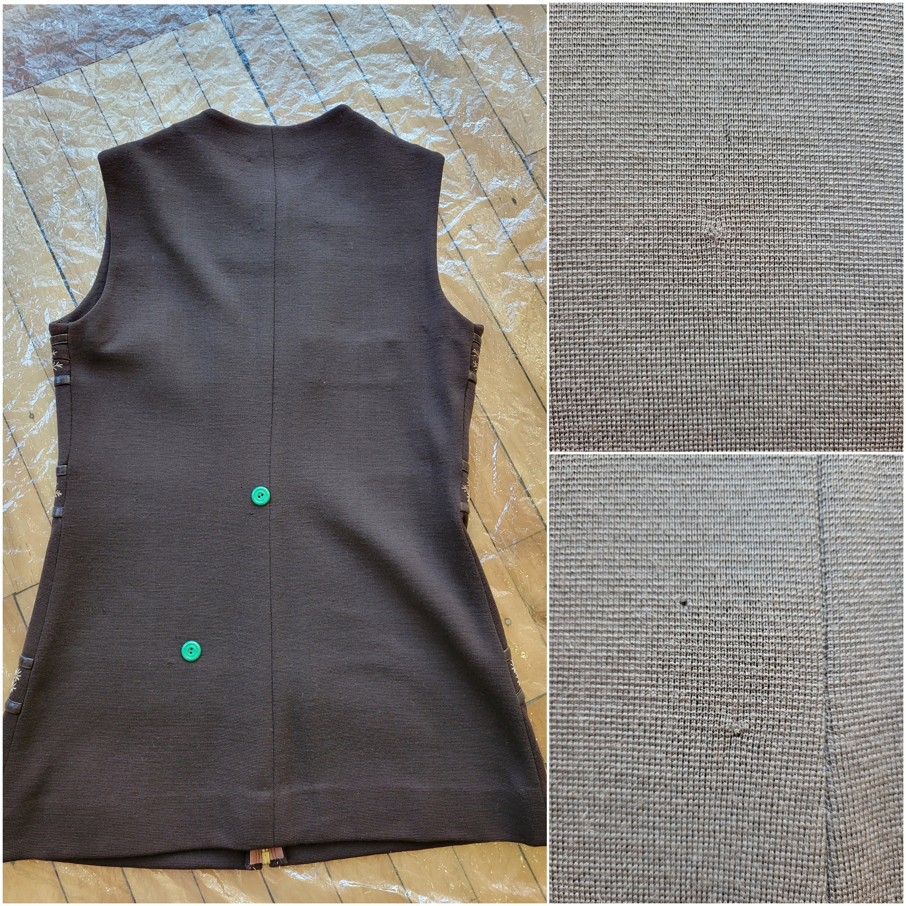 Vintage 1960s Wool Zip Front Vest With Embroidered Floral, Quality
