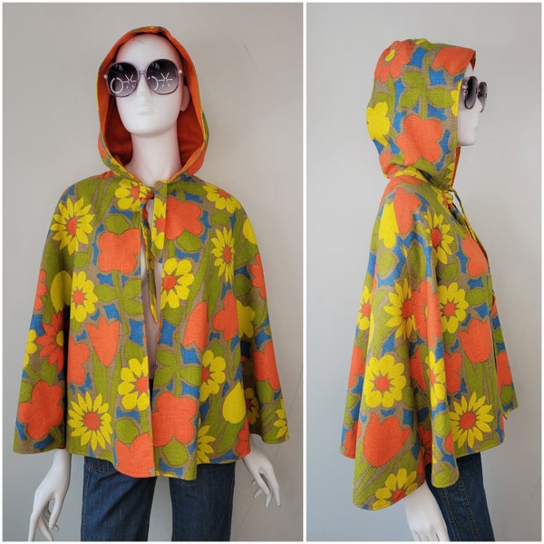 Vintage 60s/70s hooded floral cape by Aileen / 1970s floral hooded cape / 1960s floral hooded cape / 60s 70s floral cape One size fits most