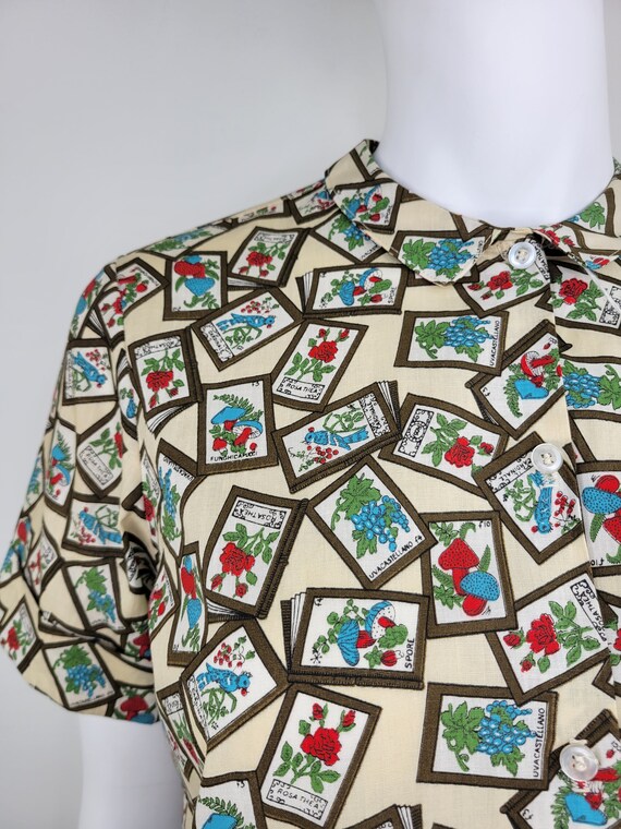 Vintage 1970s DEADSTOCK postage stamp print blouse wi… Gem