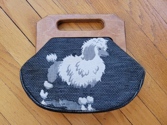 Vintage 1950s Poodle purse with wood handles in e… - image 2