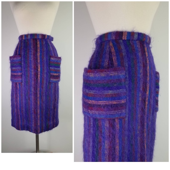 Vintage 1960s rainbow striped mohair pencil skirt… - image 1