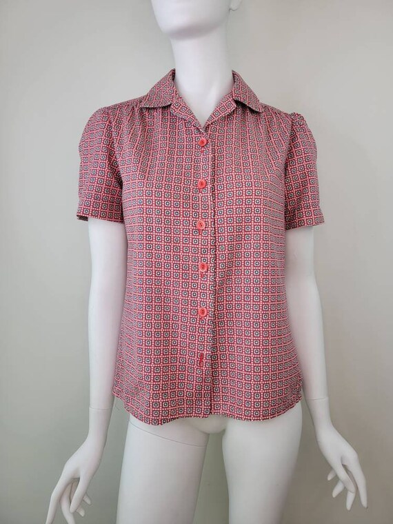 Vintage 1940s Star print cotton blouse shirt, Siz… - image 3