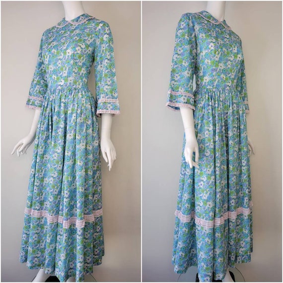 Vintage 1960s floral cotton maxi dress, Size M / … - image 3