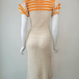 1930s Blue Crochet Dress with Ribbon Belt