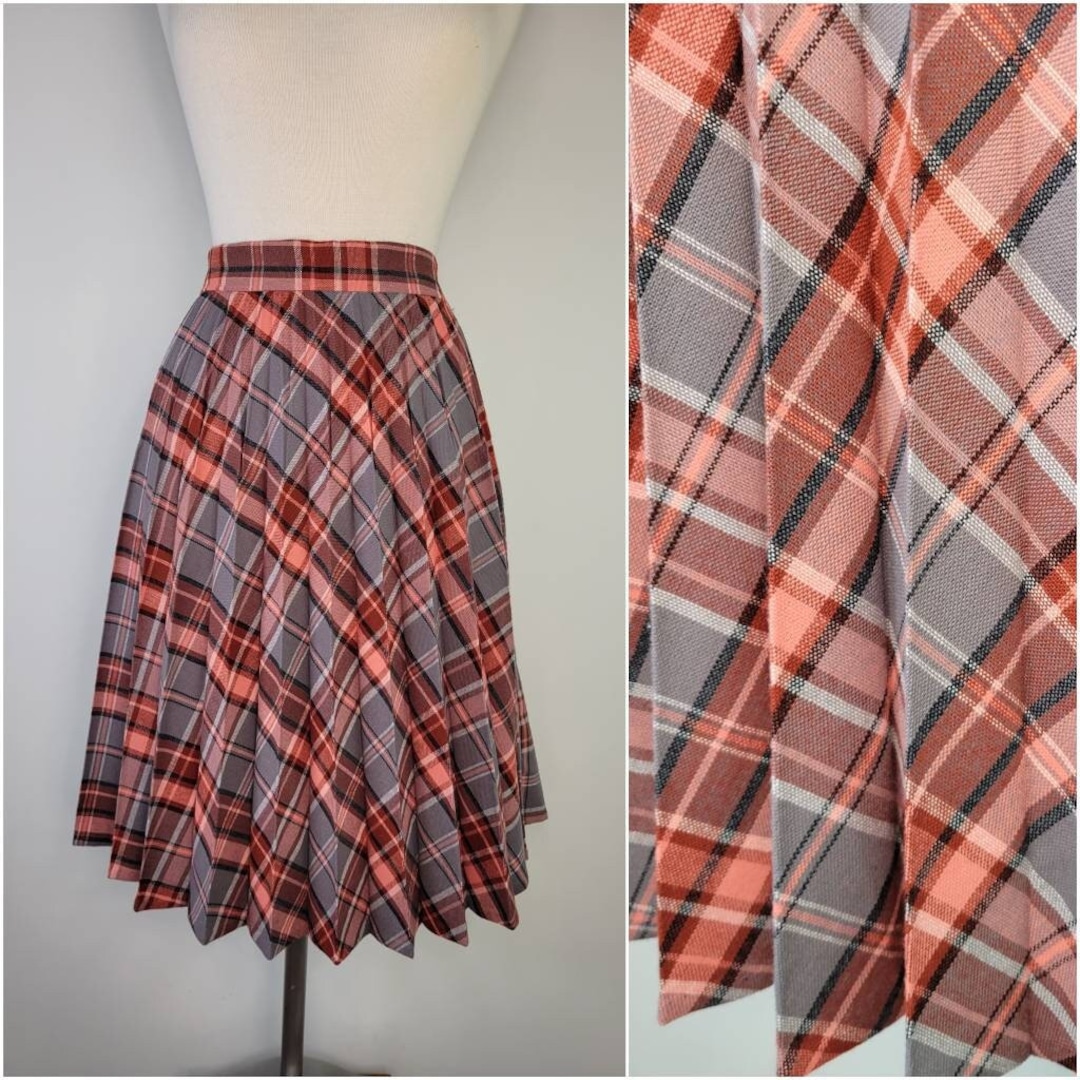 Vintage Plaid Asymmetrical Pleated Skirt