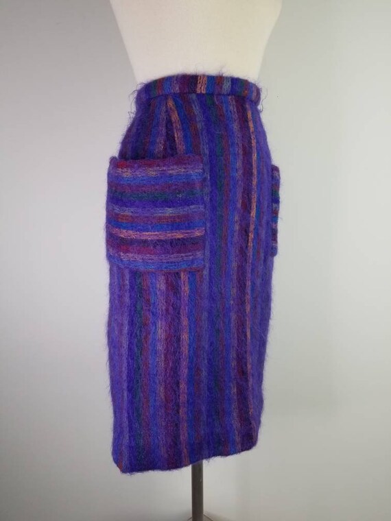 Vintage 1960s rainbow striped mohair pencil skirt… - image 4