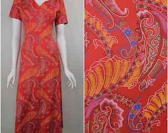 Vintage 1970s Don Luis de Espana paisley dress, Size M-L / 1970s Spanish designer dress / 1970s paisley dress / Medium M Large L 38B 40B 42B