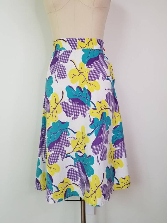 Vintage 1940s leaf print cotton A-Line skirt, Siz… - image 3