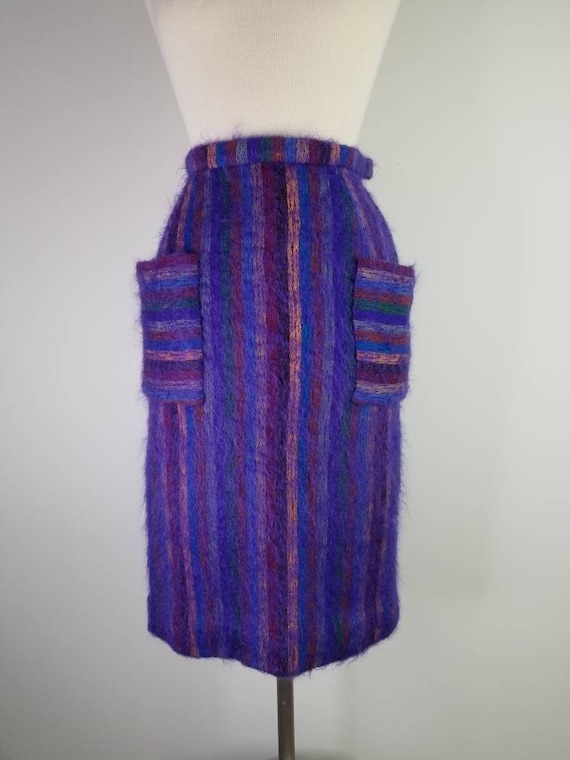 Vintage 1960s rainbow striped mohair pencil skirt… - image 2