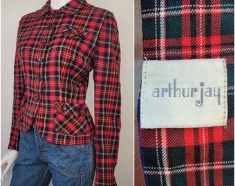 Vintage 70s does 40s fitted wool plaid jacket by Arthur Jay, Size M / 1970s plaid wool jacket / Wool fitted jacket / Medium 28W 29W