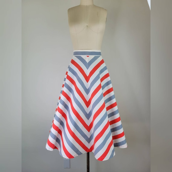 1940s Chevron Striped Top Skirt Set | XS/S
