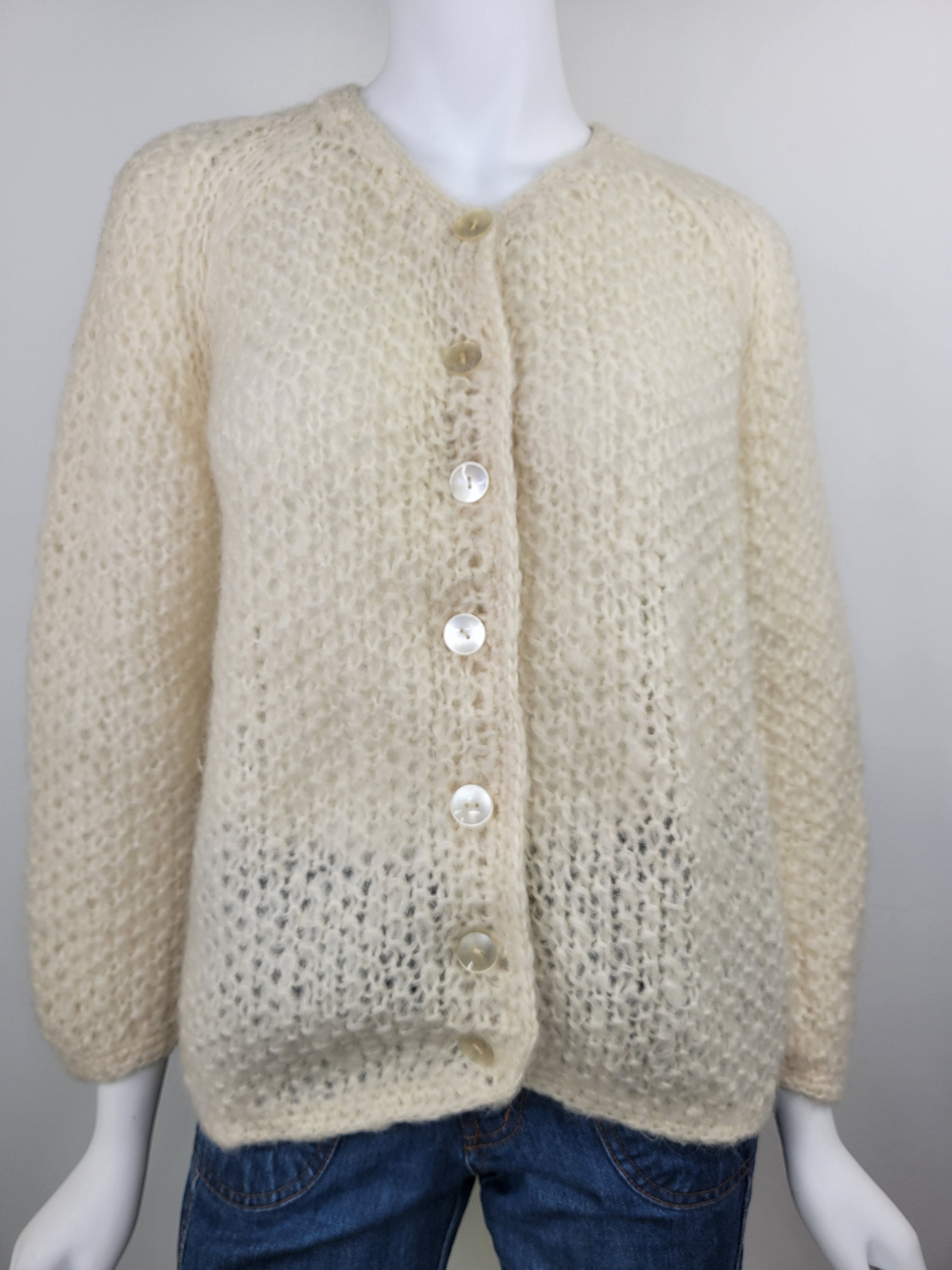 Vintage 1960s Mohair Wool Cardigan Hand Knit by Tam Italia Vintage 1960s Mohair Wool Cardigan Hand Knit by Tam Italia