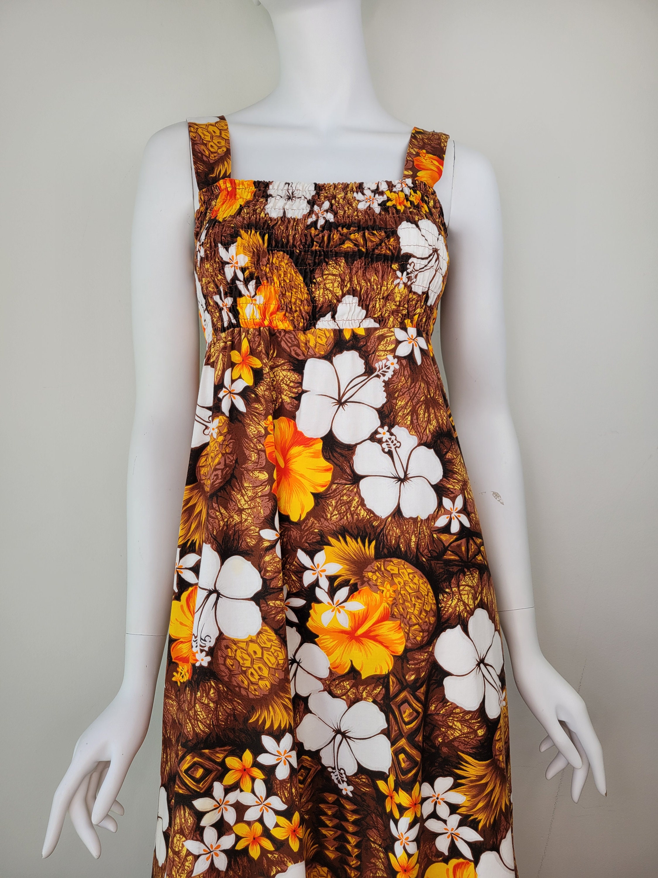 Ladies Elastic Tube Dress - Hibiscus Watercolor: Orange