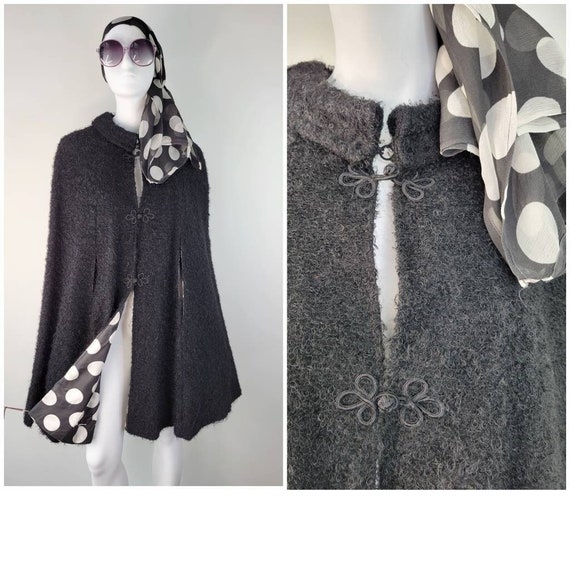 Vintage 1950s wool cape with polka dot lining and… - image 1