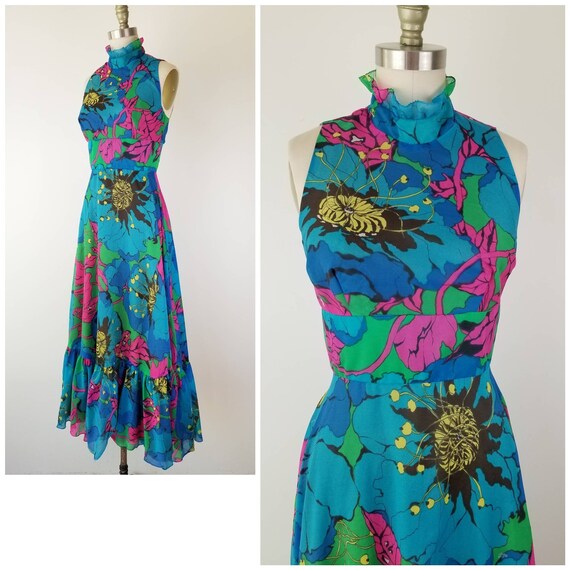 Vintage 1960s Size XS/S floral print party dress m