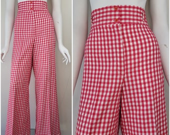 Vintage 1970s gingham seersucket bell bottom pants, Size M 29/30W / 1970s bell bottom pants / 70s flared pants / Medium M