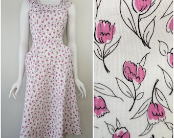 Vintage 1940er Jahre Waffel Sommerkleid von Alamo Größe S / M 27W 28W / 1940er Jahre florales Sommerkleid / 1940er Jahre florales Baumwollkleid