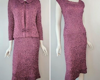 Vintage 1960s Ribbon knit dress & jacket set, an Original Ann Fleischer hand knit Bullock's Wilshire, Size Medium